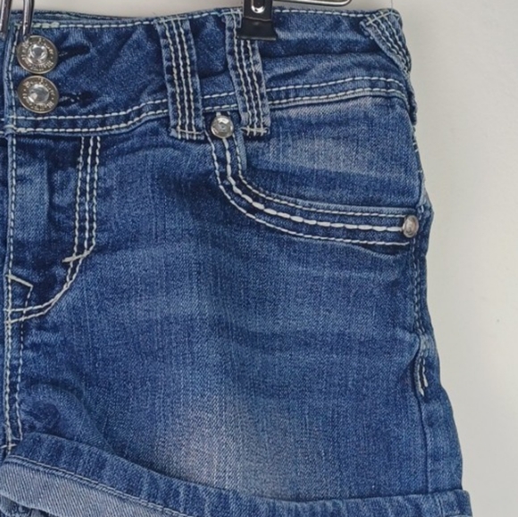 WALL FLOWER Patriotic Blingy Rhinestone Stars & Stripes Jean Shorts SZ - Picture 3 of 14